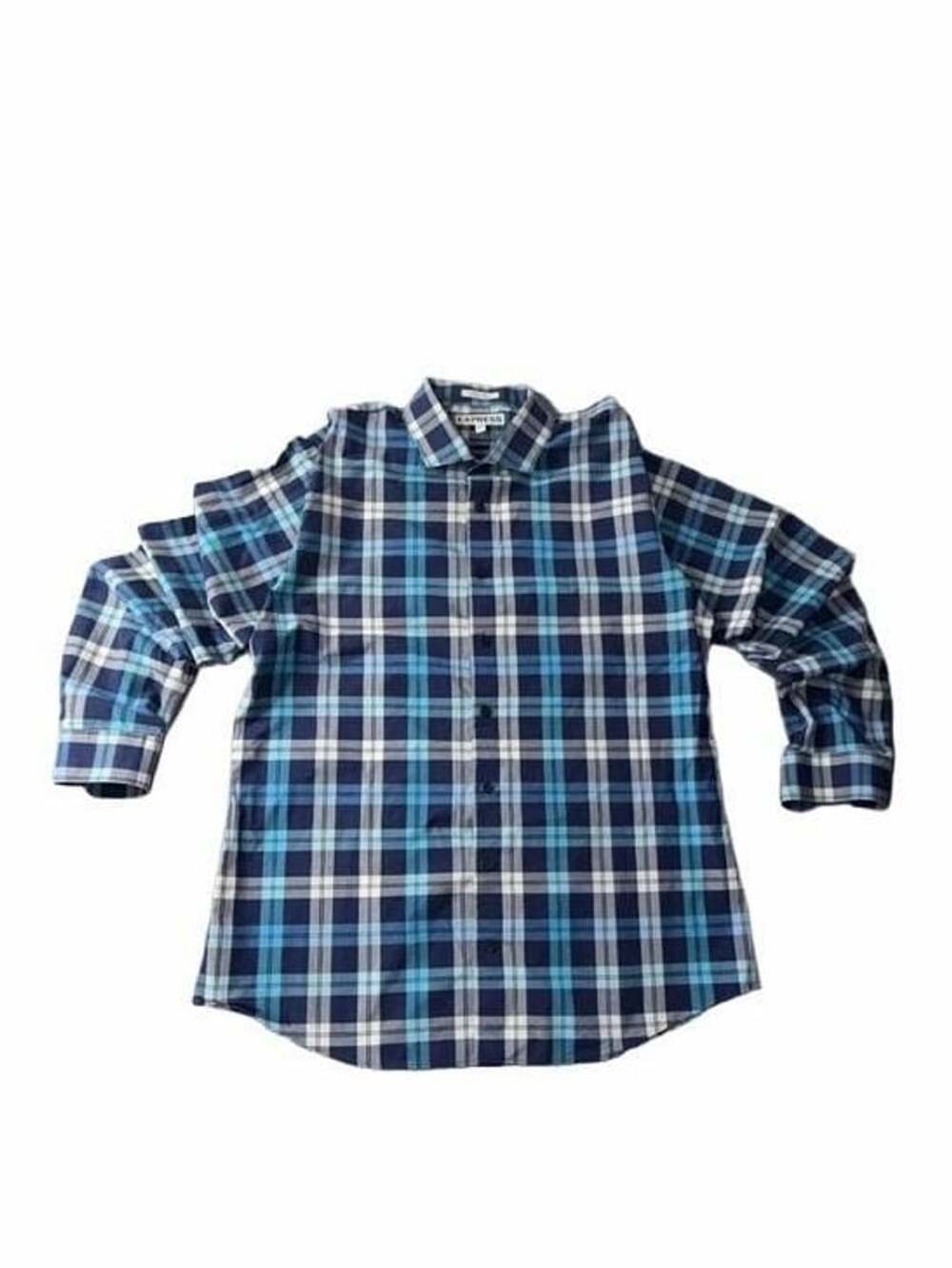 Express Extra Slim Fit Plaid Shirt Size XL 17-17.5 Blue Long Sleeve
